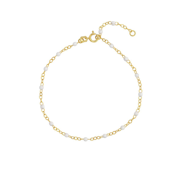 Birmingham Jewelry - 14K Yellow Gold White Enamel Bead Piatto Chain Bracelet - Birmingham Jewelry