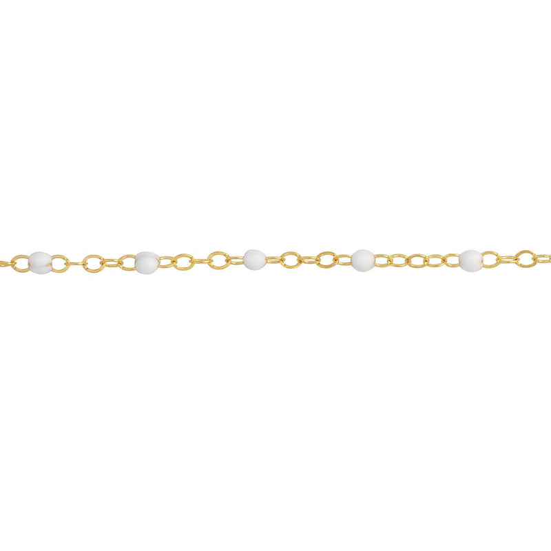 Birmingham Jewelry - 14K Yellow Gold White Enamel Bead Piatto Chain Bracelet - Birmingham Jewelry