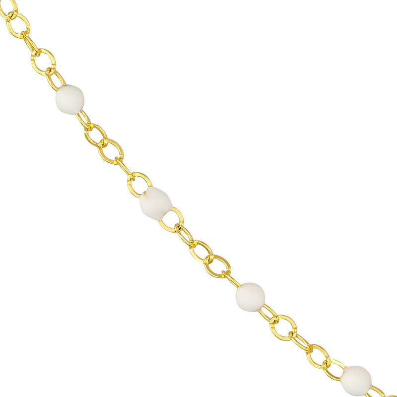 Birmingham Jewelry - 14K Yellow Gold White Enamel Bead Piatto Chain - Birmingham Jewelry