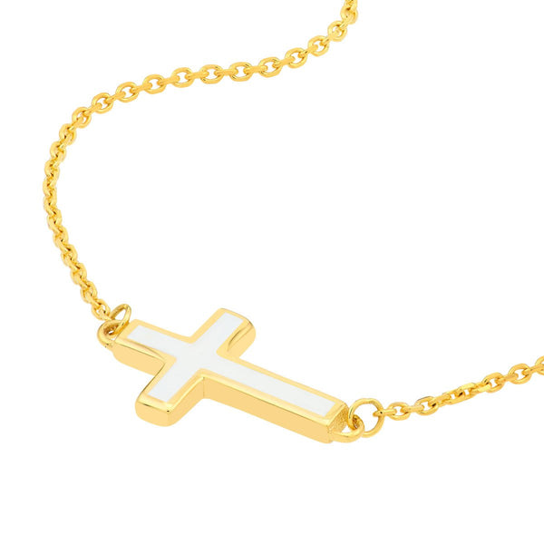 Birmingham Jewelry - 14K Yellow Gold White Enamel Sideways Cross Necklace - Birmingham Jewelry