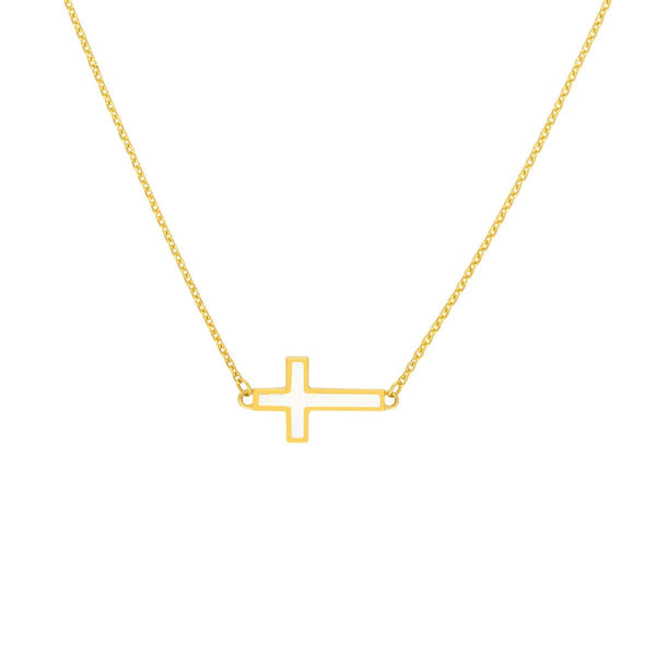 Birmingham Jewelry - 14K Yellow Gold White Enamel Sideways Cross Necklace - Birmingham Jewelry