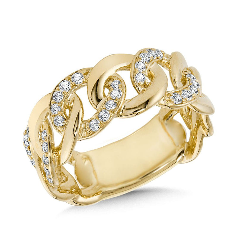 14K YELLOW GOLD WIDE CUBAN LINK & ALTERNATING DIAMOND BAND Birmingham Jewelry Ring Birmingham Jewelry 