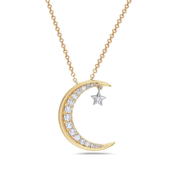 14K Yellow / White Gold Moon And Star Diamond Necklace Birmingham Jewelry Necklace Birmingham Jewelry 