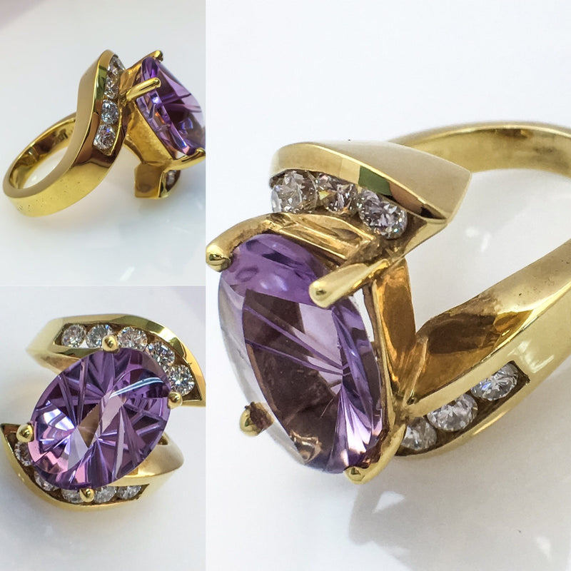 18K Yellow Gold Fashion Ring With Amethyst Center Stone Birmingham Jewelry Ring Birmingham Jewelry 