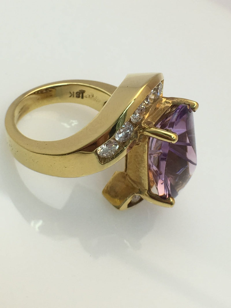 18K Yellow Gold Fashion Ring With Amethyst Center Stone Birmingham Jewelry Ring Birmingham Jewelry 