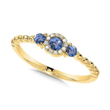 3-STONE DIAMOND HALO SAPPHIRE RING Birmingham Jewelry Ring Birmingham Jewelry 