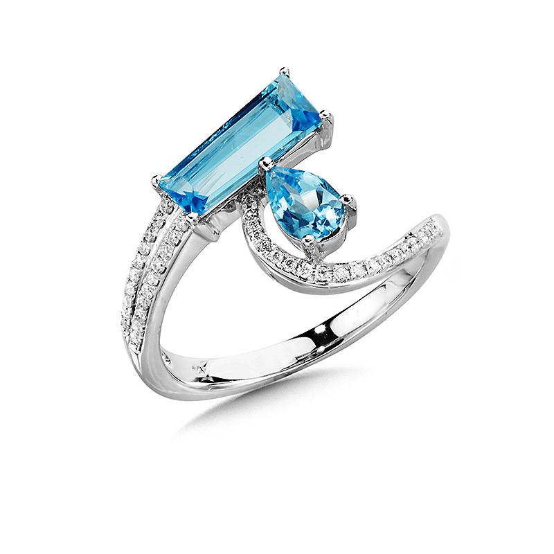 ABSTRACT DIAMOND & SWISS BLUE TOPAZ BYPASS RING Birmingham Jewelry Ring Birmingham Jewelry 