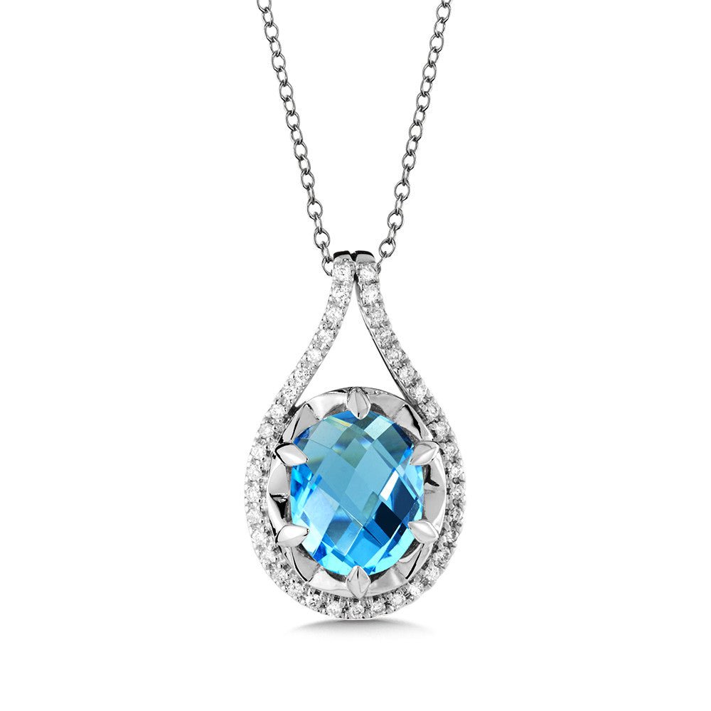 BLUE TOPAZ AND DIAMOND PENDANT IN 14K WHITE GOLD Birmingham Jewelry Pendant Birmingham Jewelry 