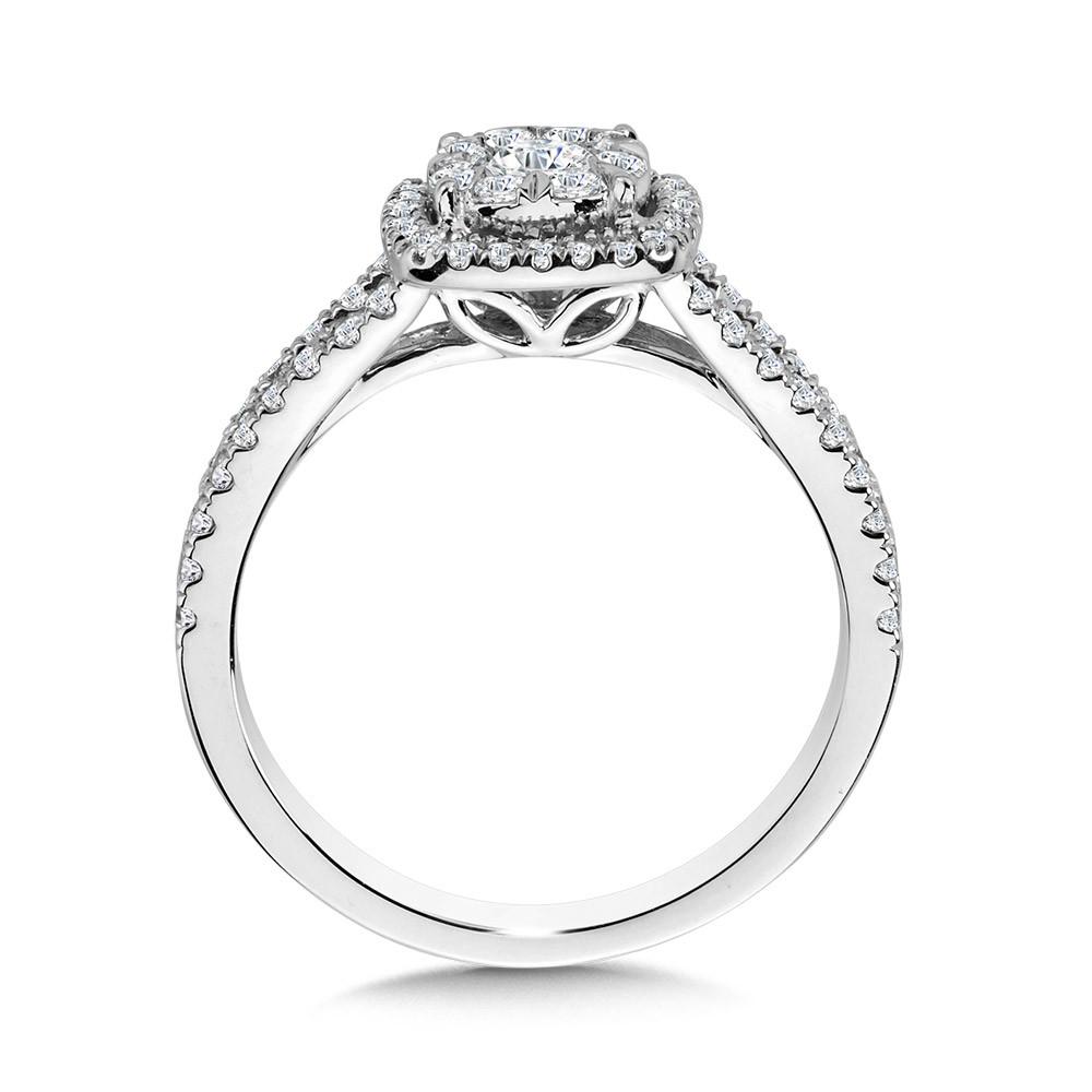 CUSHION-SHAPED HALO & CLUSTER DIAMOND MIRAGE SPLIT SHANK BRIDAL SET Birmingham Jewelry Engagement Ring Set Birmingham Jewelry 