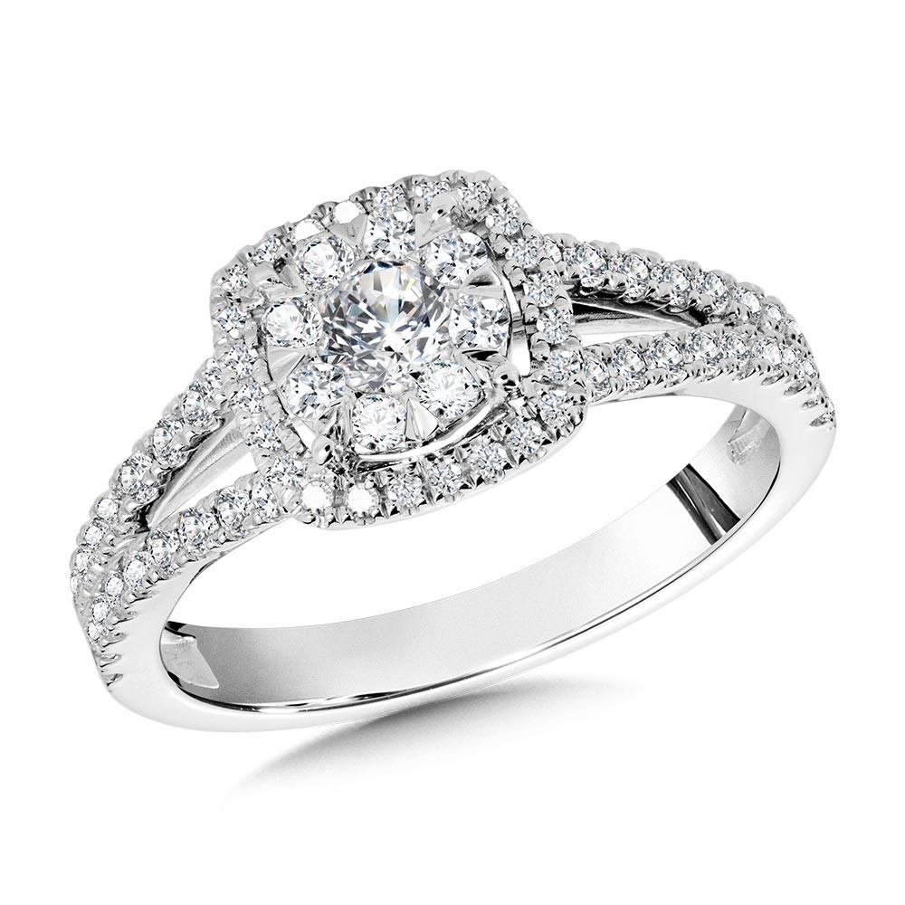 CUSHION-SHAPED HALO & CLUSTER DIAMOND MIRAGE SPLIT SHANK BRIDAL SET Birmingham Jewelry Engagement Ring Set Birmingham Jewelry 