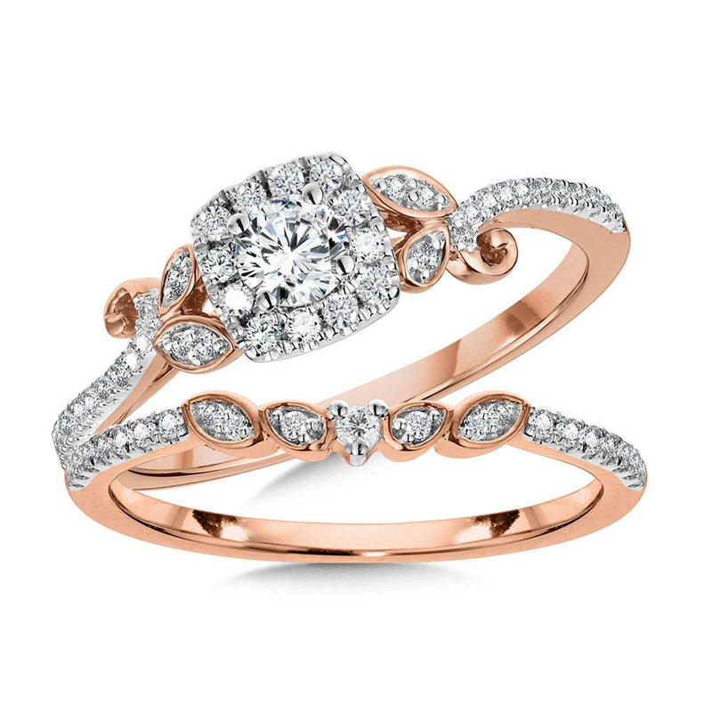 CUSHION-SHAPED HALO & NATURE-INSPIRED DIAMOND BRIDAL SET Birmingham Jewelry Engagement Ring Set Birmingham Jewelry 
