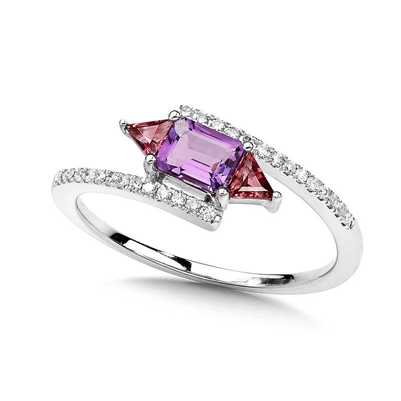 DIAMOND, AMETHYST & PINK TOURMALINE BYPASS RING Birmingham Jewelry Ring Birmingham Jewelry 
