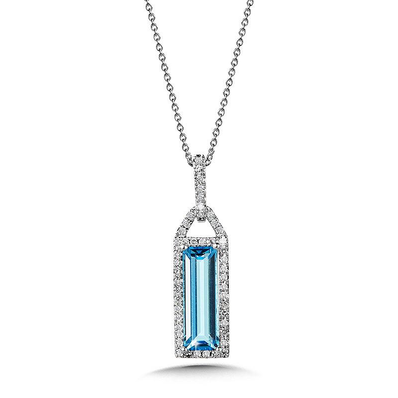 DIAMOND & BAGUETTE-CUT SWISS BLUE TOPAZ PENDANT Birmingham Jewelry Pendant Birmingham Jewelry 