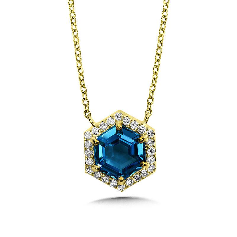 HEXAGONAL SWISS BLUE TOPAZ AND PAVE DIAMOND NECKLACE Birmingham Jewelry Pendant Birmingham Jewelry 