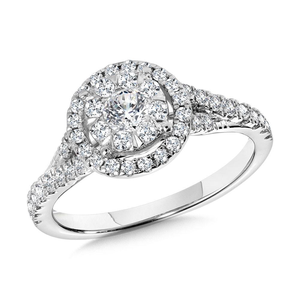 ROUND HALO & CLUSTER DIAMOND MIRAGE SPLIT SHANK BRIDAL SET Birmingham Jewelry Engagement Ring Set Birmingham Jewelry 