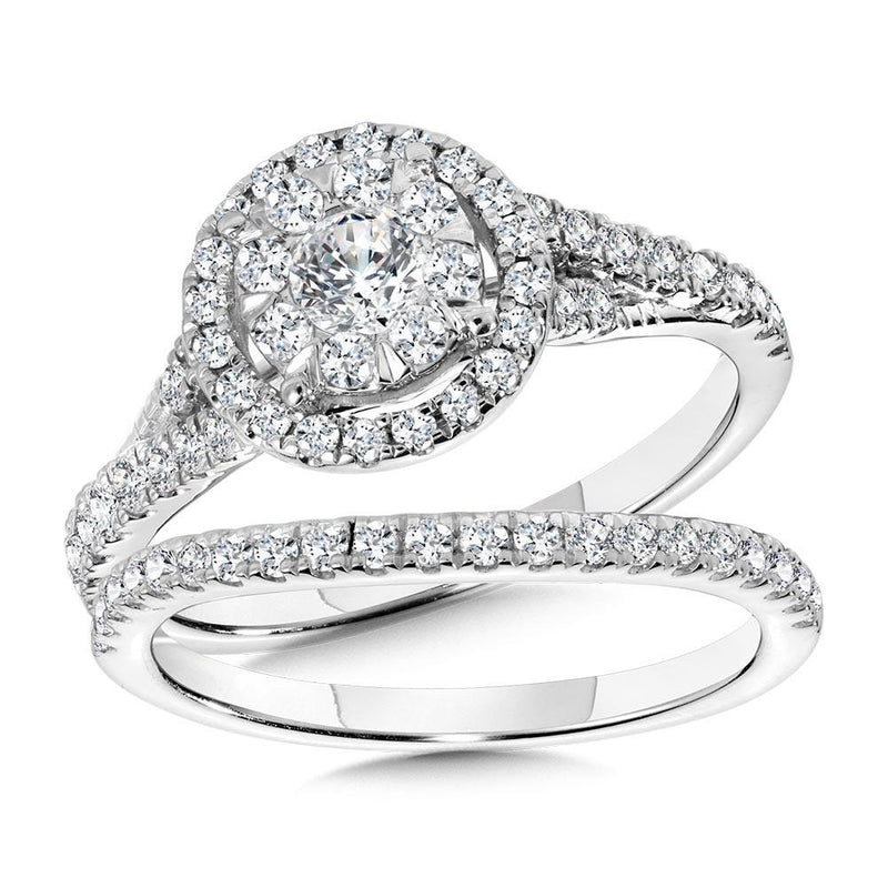 ROUND HALO & CLUSTER DIAMOND MIRAGE SPLIT SHANK BRIDAL SET Birmingham Jewelry Engagement Ring Set Birmingham Jewelry 