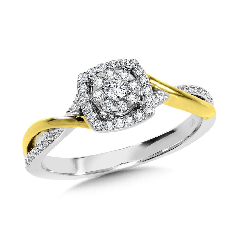 TWO TONE, CLUSTER DIAMOND, CUSHION-SHAPED HALO BYPASS ENGAGEMENT RING Birmingham Jewelry Engagement Ring Birmingham Jewelry 