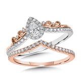 TWO TONE PEAR-SHAPED HALO & DIAMOND CHEVRON BRIDAL SET Birmingham Jewelry Engagement Ring Set Birmingham Jewelry 