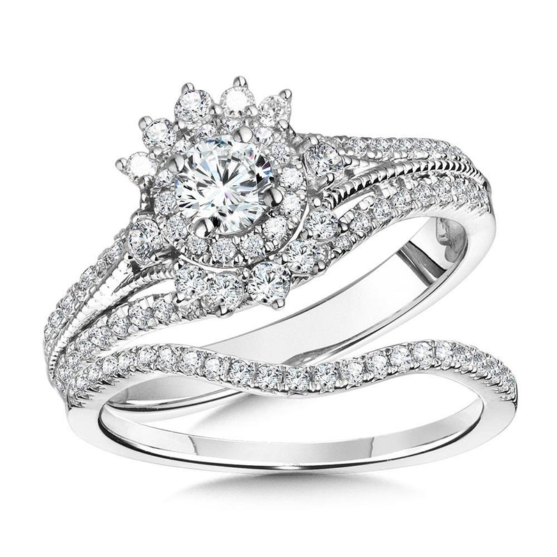 VINTAGE-CHIC SPLIT SHANK HALO BRIDAL SET Birmingham Jewelry Engagement Ring Set Birmingham Jewelry 