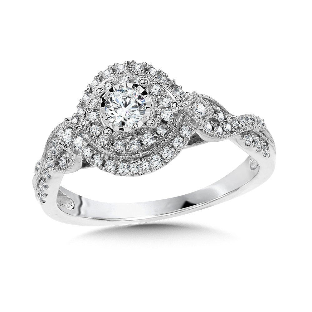 VINTAGE HALO AND SPIRAL DIAMOND ENGAGEMENT RING Birmingham Jewelry Engagement Ring Birmingham Jewelry 