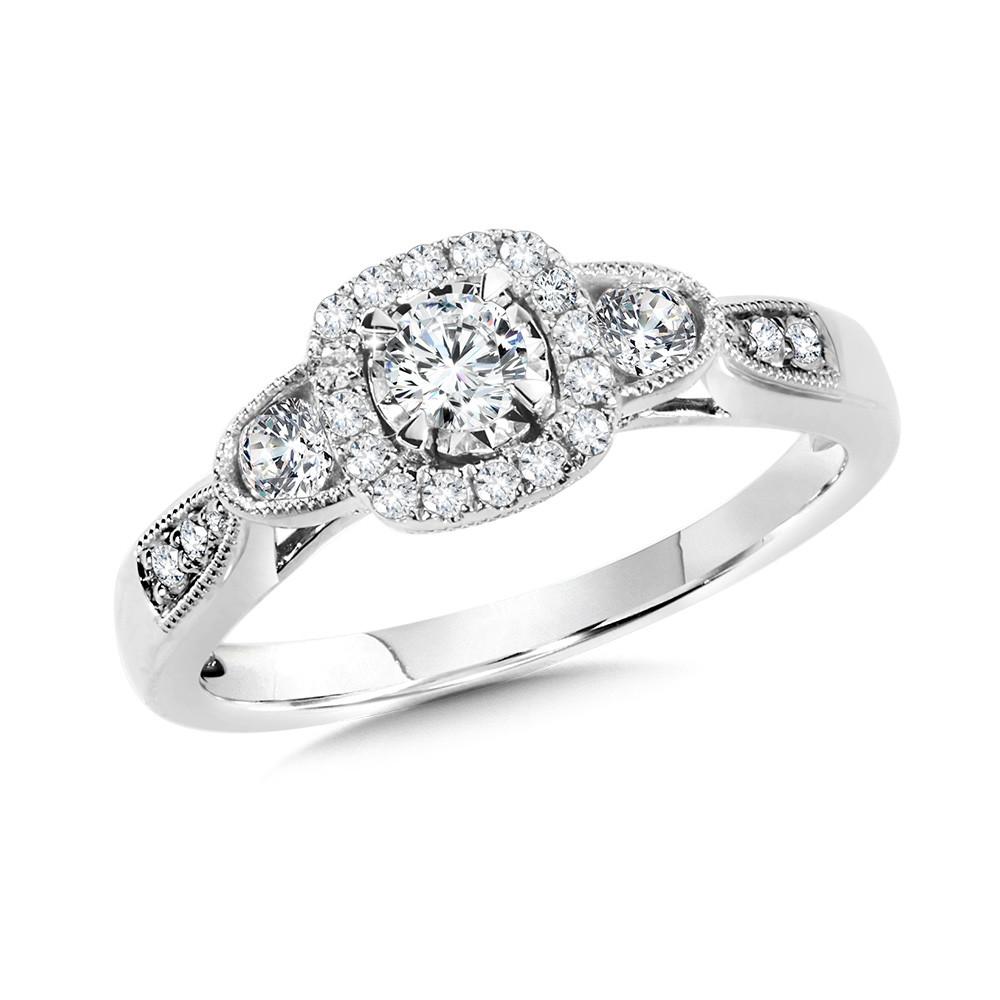 VINTAGE, MILGRAIN-BEADED, CUSHION-SHAPED HALO DIAMOND STAR ENGAGEMENT RING Birmingham Jewelry Engagement Ring Birmingham Jewelry 