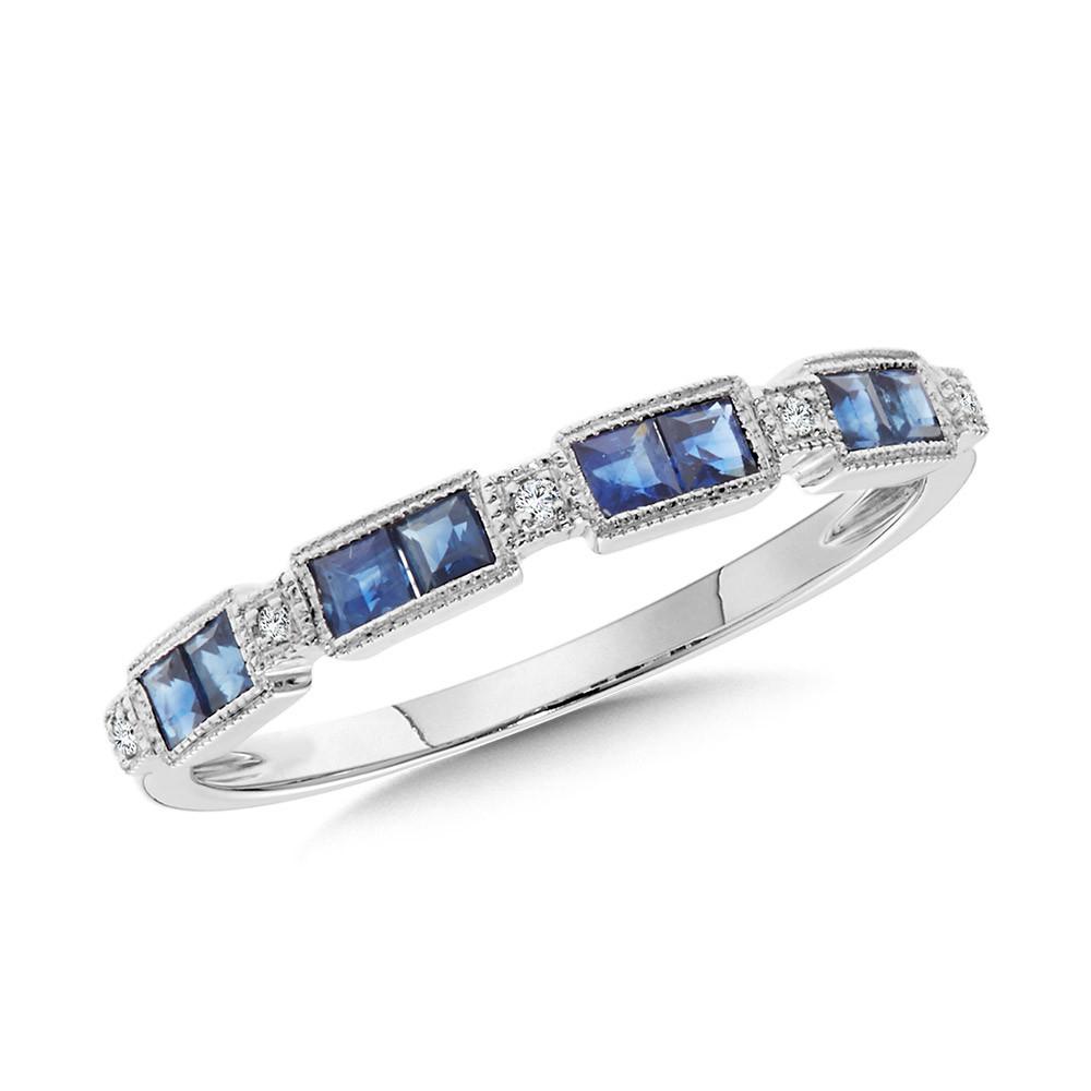 VINTAGE MILGRAIN-BEADED DIAMOND & PRINCESS-CUT SAPPHIRE STACKABLE BAND Birmingham Jewelry Stackable Band Birmingham Jewelry 