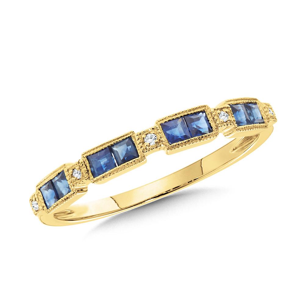 VINTAGE MILGRAIN-BEADED DIAMOND & PRINCESS-CUT SAPPHIRE STACKABLE BAND Birmingham Jewelry Stackable Band Birmingham Jewelry 