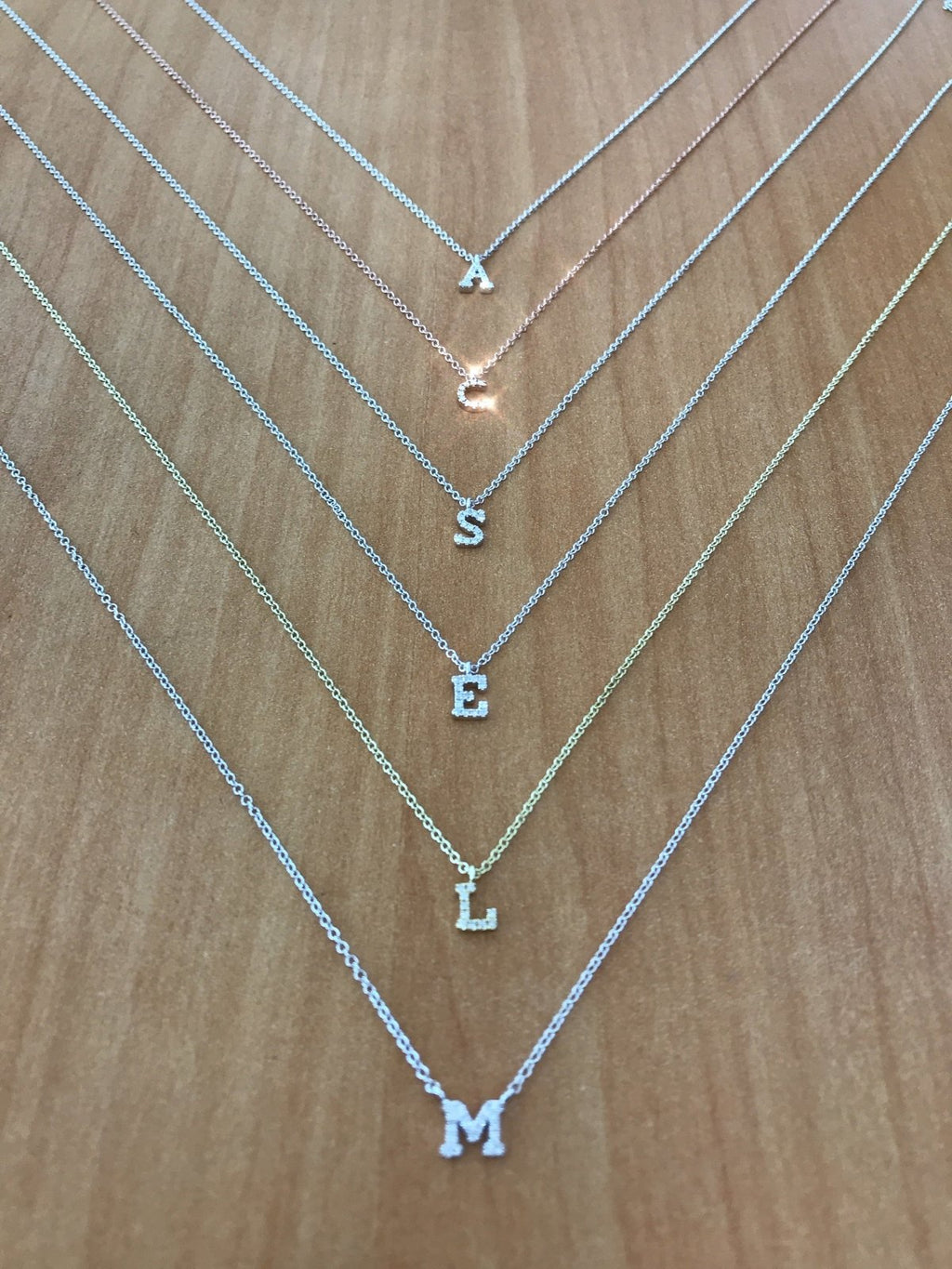 Diamond Initial Vertical Bar Necklace 14K Yellow Gold 18