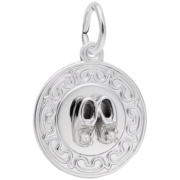 Rembrandt Charms - Baby Booties Disc with Pearls Charm - 4428 Rembrandt Charms Charm Birmingham Jewelry 