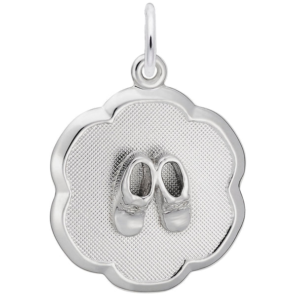 Rembrandt Charms - Baby Booties on Scalloped Disc Charm - 0945 Rembrandt Charms Charm Birmingham Jewelry 