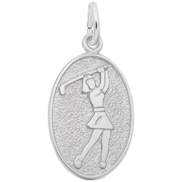 Rembrandt Charms - Female Golfer Oval Disc Charm - 6559 Rembrandt Charms Charm Birmingham Jewelry 