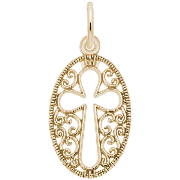 Rembrandt Charms - Filigree Oval Cross Charm - 3677 Rembrandt Charms Charm Birmingham Jewelry 