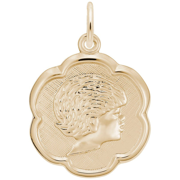 Rembrandt Charms - Girl’s Head Scalloped Disc Charm - 0944 Rembrandt Charms Charm Birmingham Jewelry 