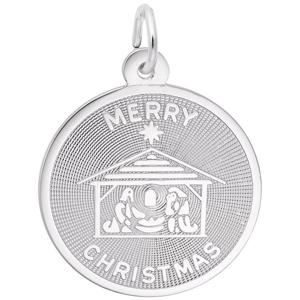 Rembrandt Charms - Merry Christmas Nativity Disc Charm - 3890 Rembrandt Charms Charm Birmingham Jewelry 