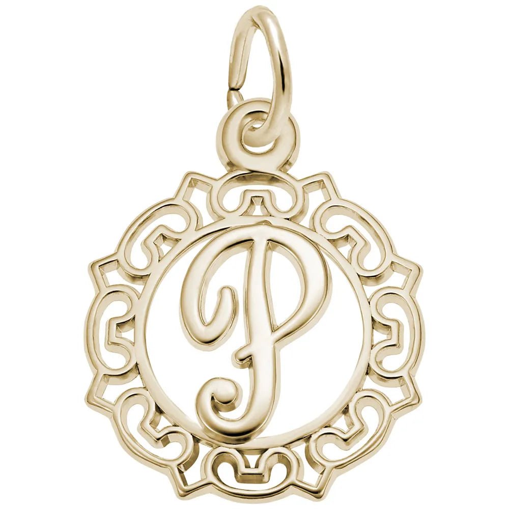 Rembrandt Charms - Ornate Script Initial P Charm - 0817-016 Rembrandt Charms Charm Birmingham Jewelry 