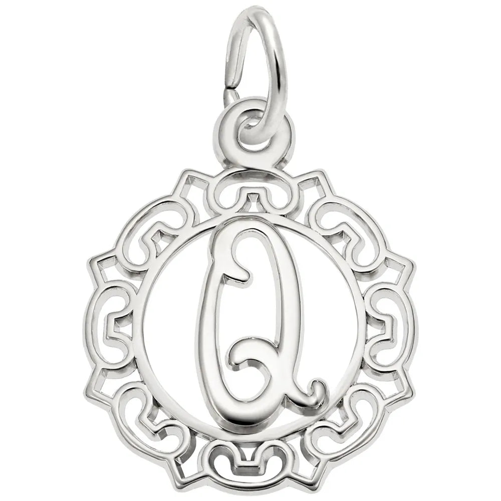 Rembrandt Charms - Ornate Script Initial Q Charm - 0817-017 Rembrandt Charms Charm Birmingham Jewelry 