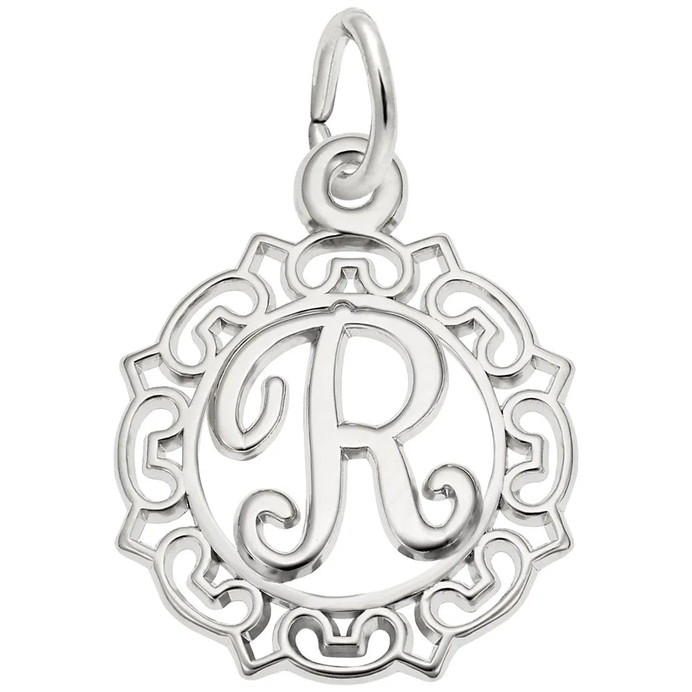 Rembrandt Charms - Ornate Script Initial R Charm - 0817-018 Rembrandt Charms Charm Birmingham Jewelry 