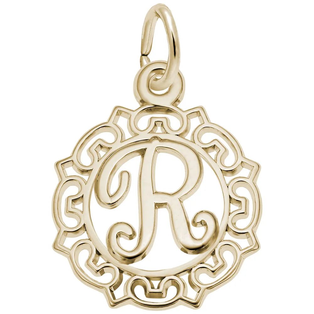 Rembrandt Charms - Ornate Script Initial R Charm - 0817-018 Rembrandt Charms Charm Birmingham Jewelry 
