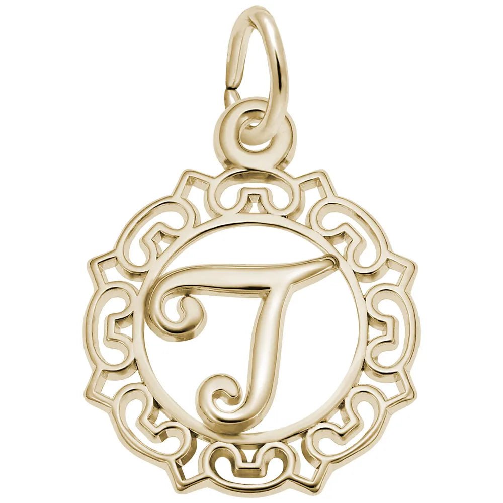 Rembrandt Charms - Ornate Script Initial T Charm - 0817-020 Rembrandt Charms Charm Birmingham Jewelry 