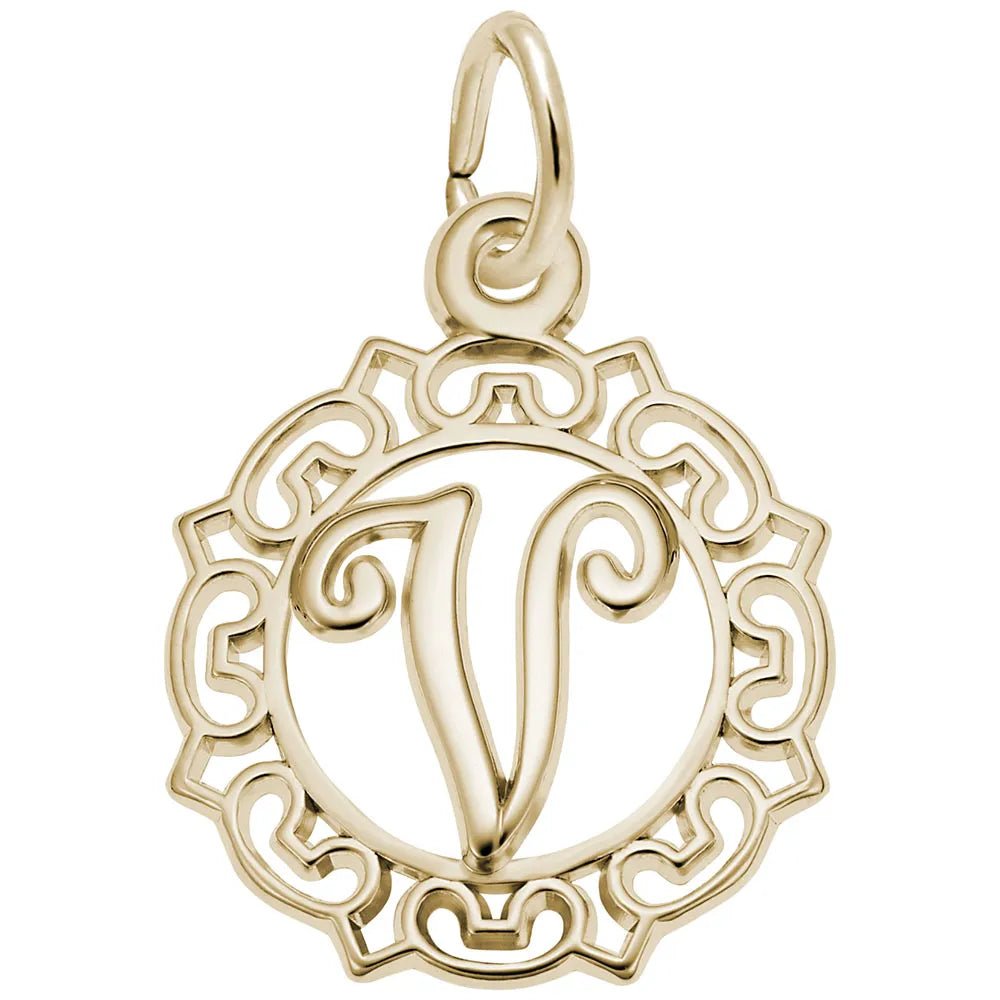 Rembrandt Charms - Ornate Script Initial V Charm - 0817-022 Rembrandt Charms Charm Birmingham Jewelry 