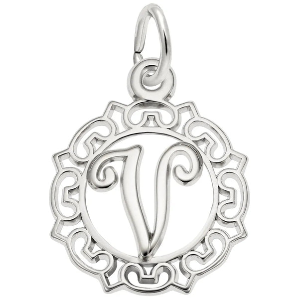 Rembrandt Charms - Rembrandt Charms - Ornate Script Initial V Charm - 0817-022 - Birmingham Jewelry