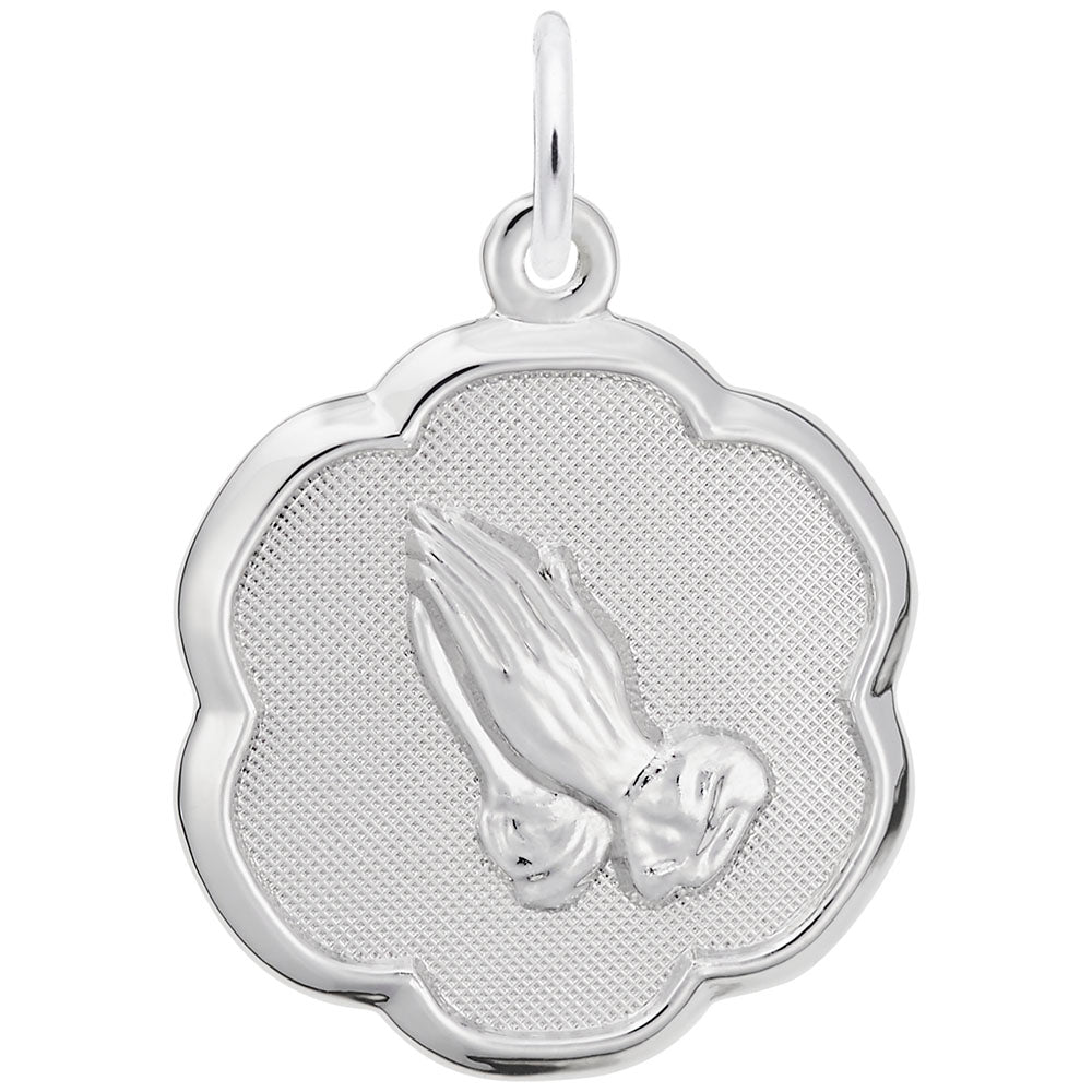 Rembrandt Charms - Praying Hands Scalloped Disc Charm - 0959 Rembrandt Charms Charm Birmingham Jewelry 