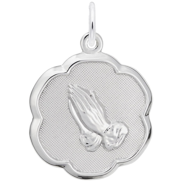 Rembrandt Charms - Praying Hands Scalloped Disc Charm - 0959 Rembrandt Charms Charm Birmingham Jewelry 