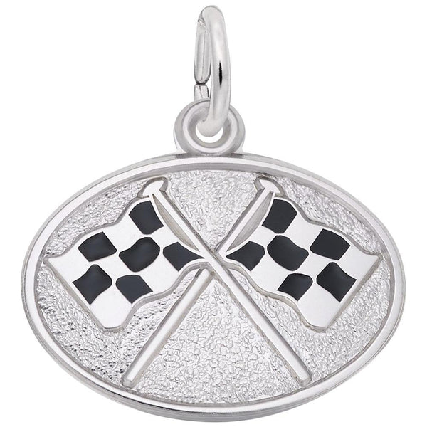 Rembrandt Charms - Racing Flags Oval Disc Charm - 8328 Rembrandt Charms Charm Birmingham Jewelry 