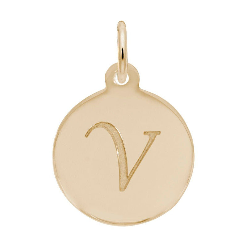 Rembrandt Charms - Script Initial Disc Charm-Letter V - 1896-022 Rembrandt Charms Charm Birmingham Jewelry 