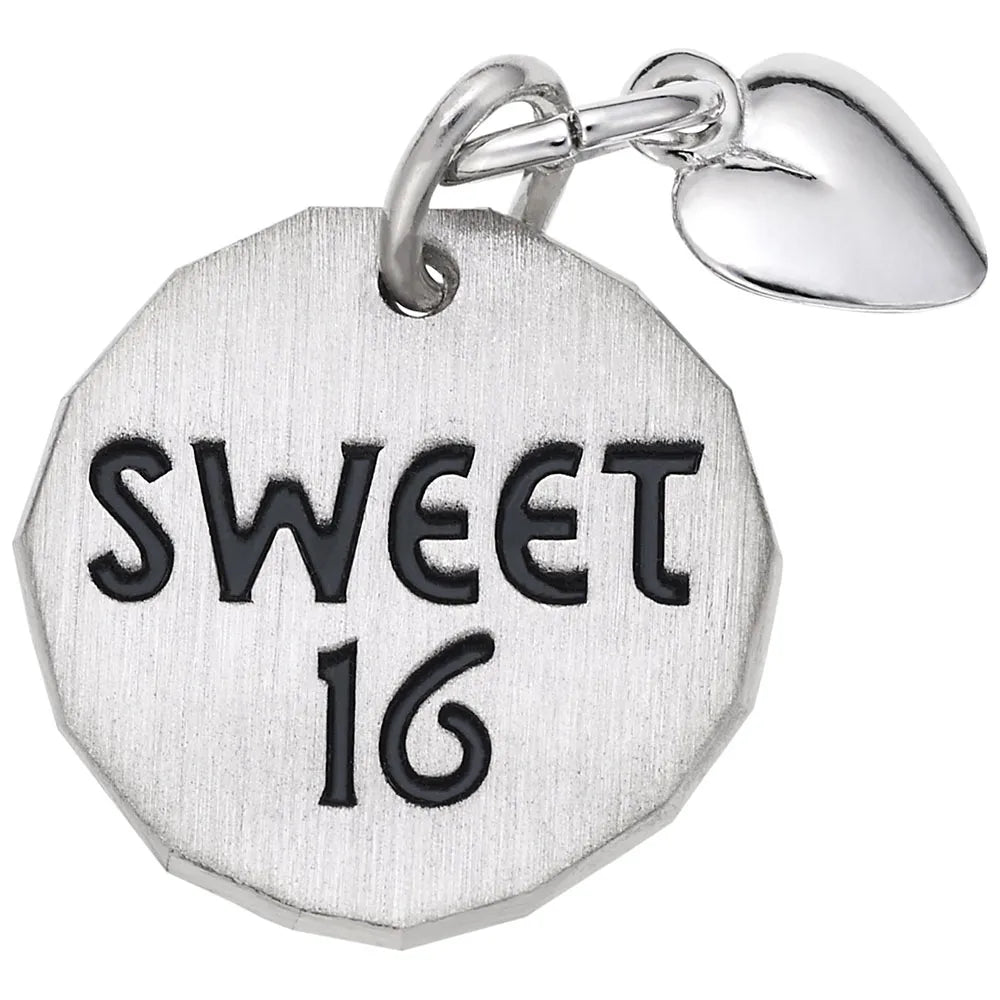 Rembrandt Charms - Sweet Sixteen Tag with Heart Accent Charm - 8446 Rembrandt Charms Charm Birmingham Jewelry 